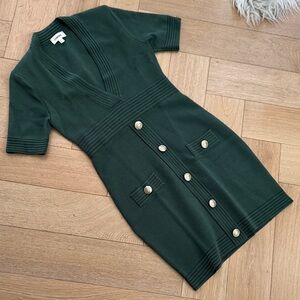 L'AGENCE Forest Green Knit Button-Front Mini Dress